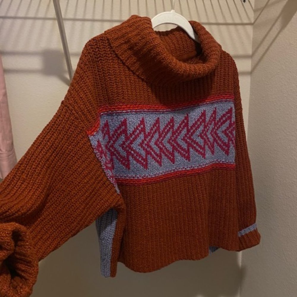 Free People Knit Turtleneck Wide Cropped Sweater